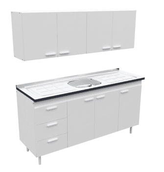 Combo 160 Mts Blanco con Bacha Central Inoxul, imagen 1 de 1